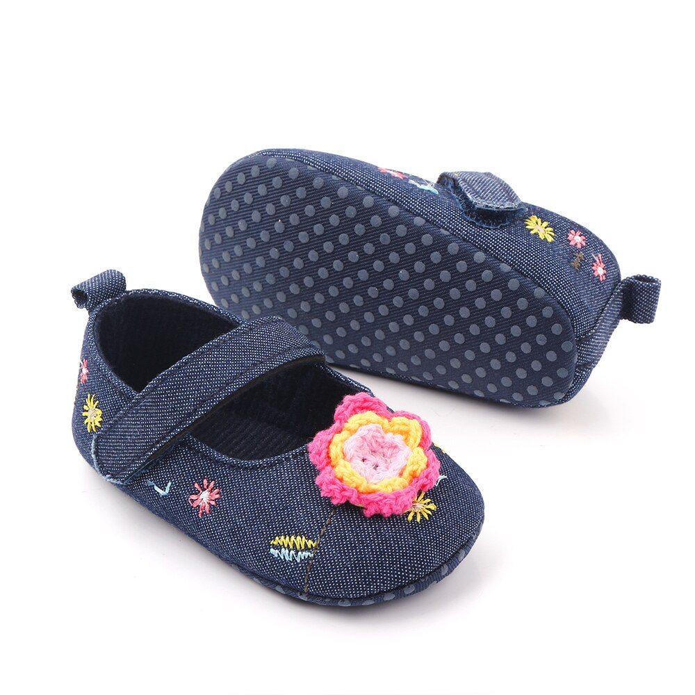 Baby Girls Woolen flowers Shoes Spring Toddler Embroidered Princess Shoes Bow Soft Sole Newborn Baby First Walkers: Blue / 3