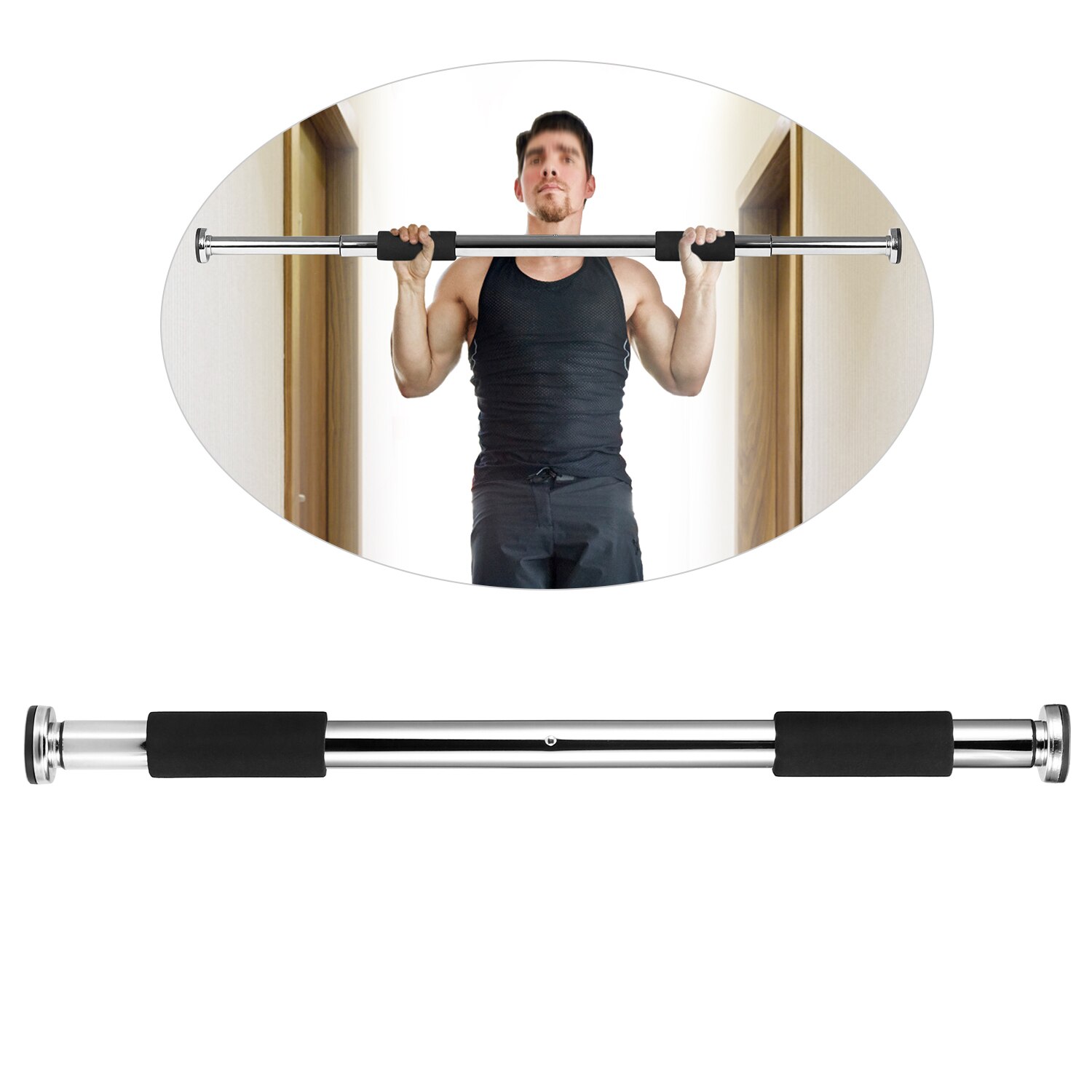 Adjustable Doorway Pull Up Bar Fitness Door Way Chin Up Horizontal Home Gym Exercise Fitness Workout Equipment 350LB Bearing