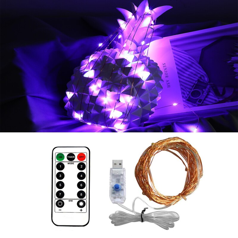 Lampki 5m/10m/20m USB lampki LED na drucie miedzianym girlanda z pilotem wodoodporne świąteczne dekoracje weselne: purple / 5 m 50 Leds