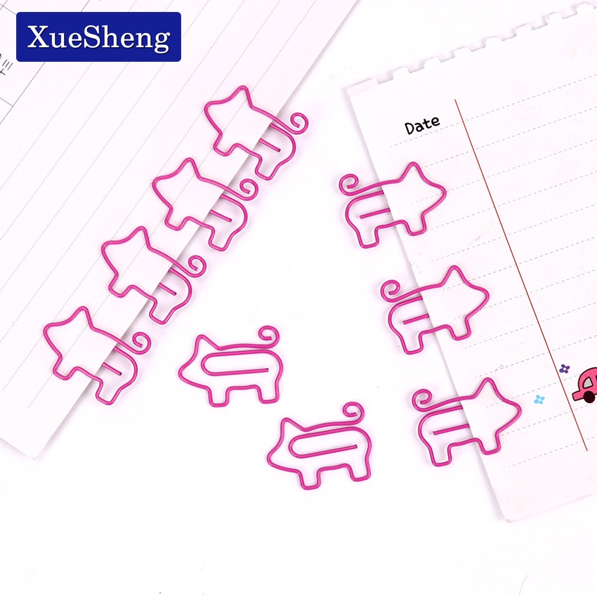 10 stk sødt dyr pink gris bogmærke papirclips skole kontor forsyning metal materiale escolar papelaria papirvarer