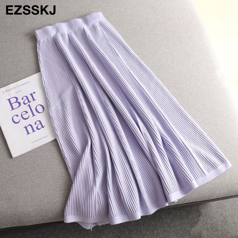 Vrouwen Winter Elegante Effen Kleur Gebreide Lange Rok