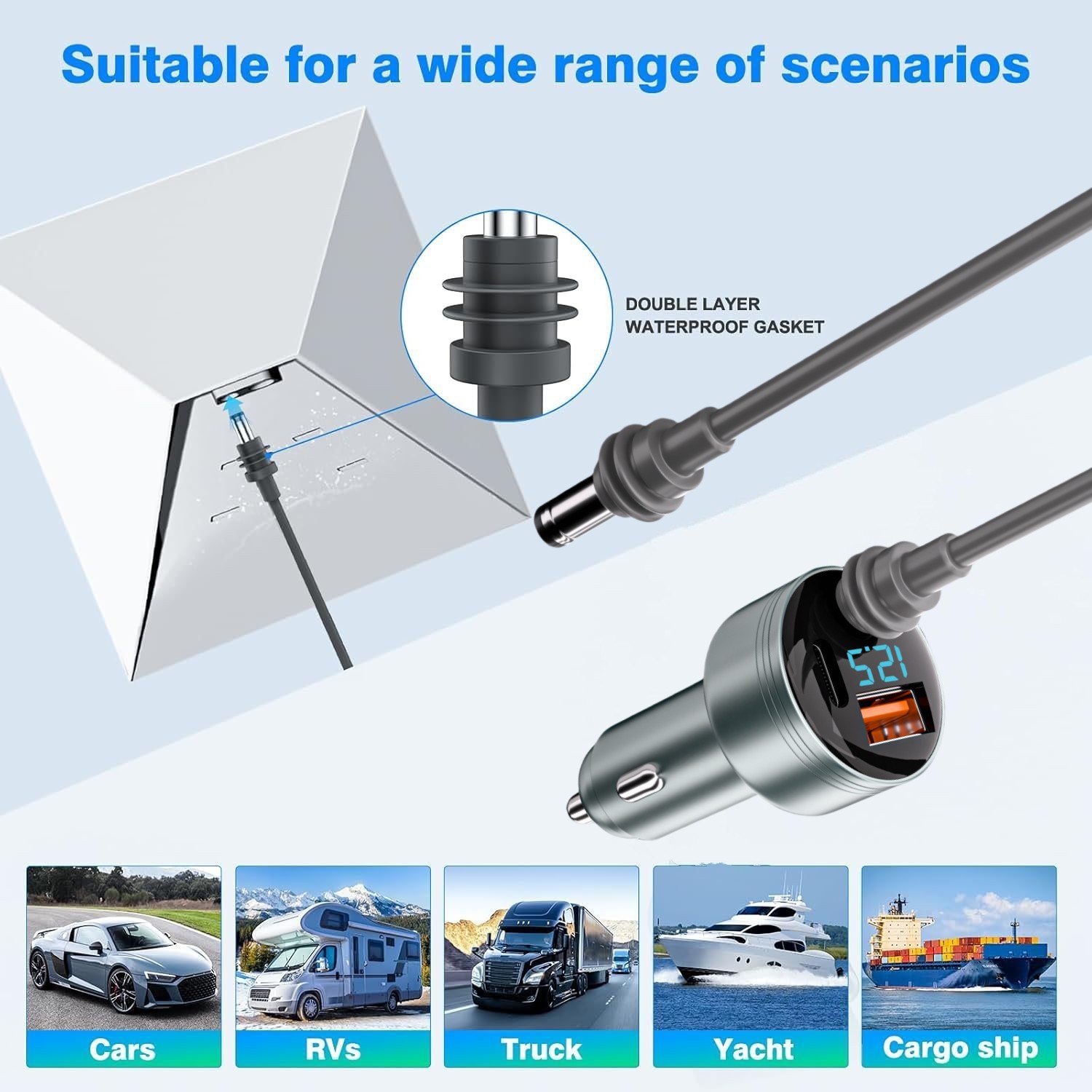 Starlink mini carregador de carro digital carregador de bordo com dc 5521 USB-C qc 3.0 3 portas suporte pd carga rápida com cabo dc 16awg