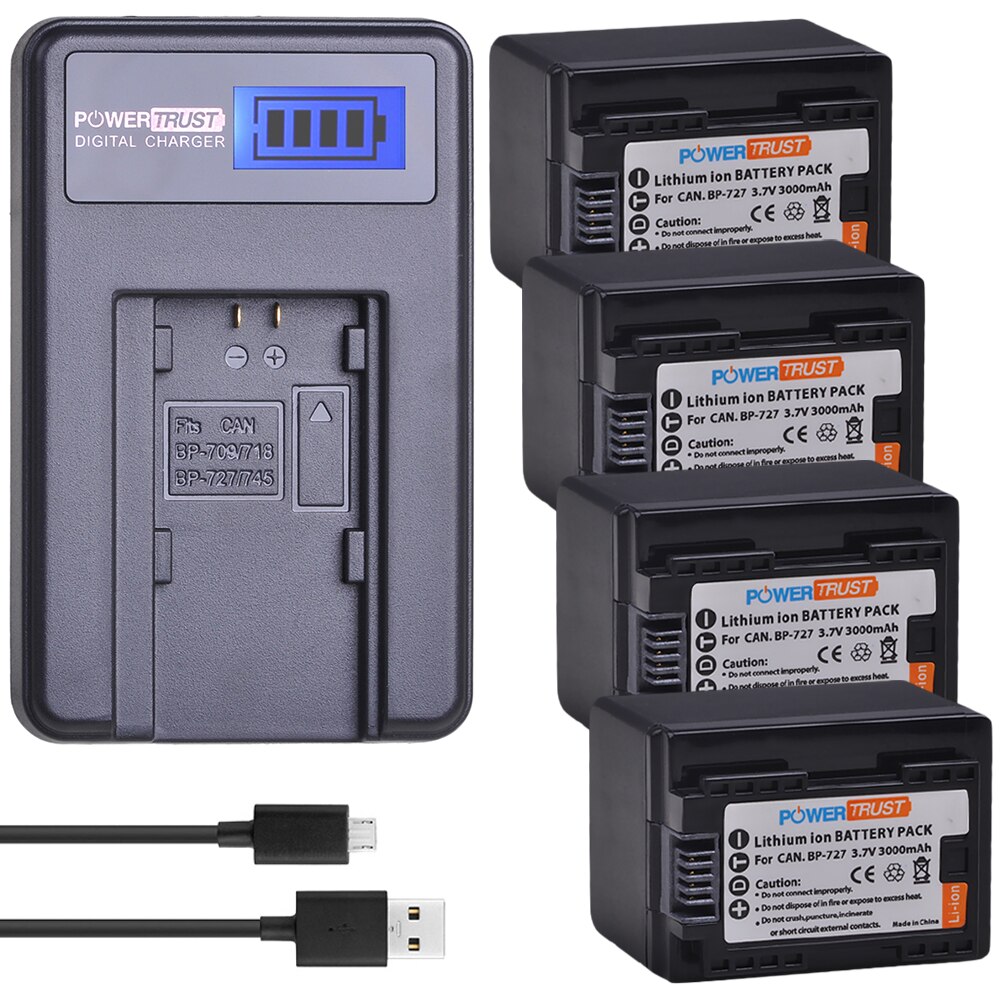 1x bp -727 bp727 bp 727 3000 mah batteri + lcd usb-laddare för canon bp -718 bp-709 vixia hf  m50,  hf  m52,  hf  m500,  hf  r30,  hf  r32