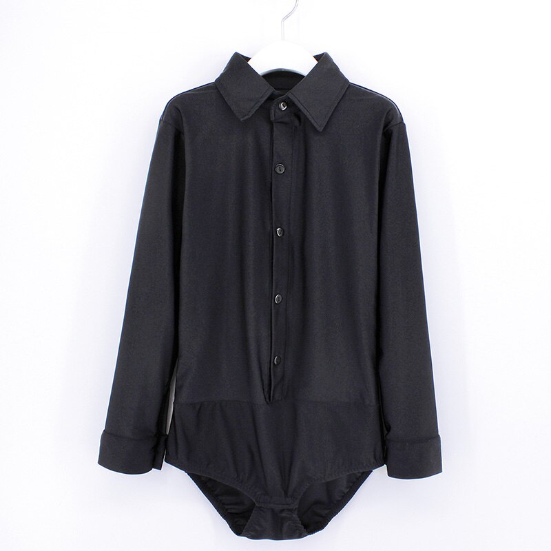 Chemise à manches longues noire, col , chemise de danse latine, pour garçons et adultes, vêtements à justaucorps, haut de danse