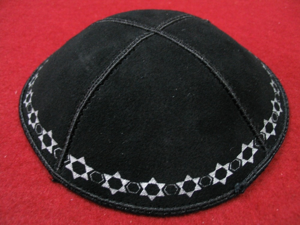 Kippa en cuir suédé imprimé, kippa, cuir, kippa, prix par 12 pièces