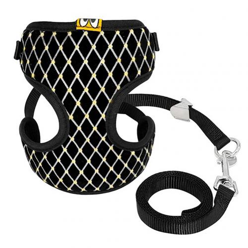 Cat clothes cat costume Breathable Pet Leash Puppy Cat Plaid Pattern Soft Chest Strap Vest Harness Leash Dog Supplies: Black / S