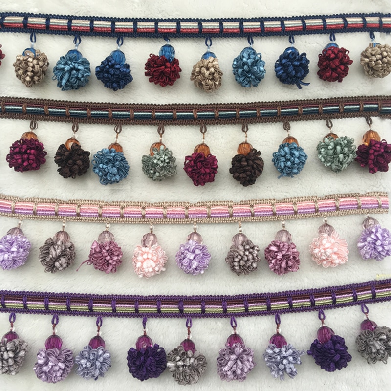 1M Pom Pom Trim Ball Fringe Lint Gordijn Kant Stof Pompom Ballen Kwastje Franjes Trim Kralen Diy Kant Ambachten naaien Accessoires