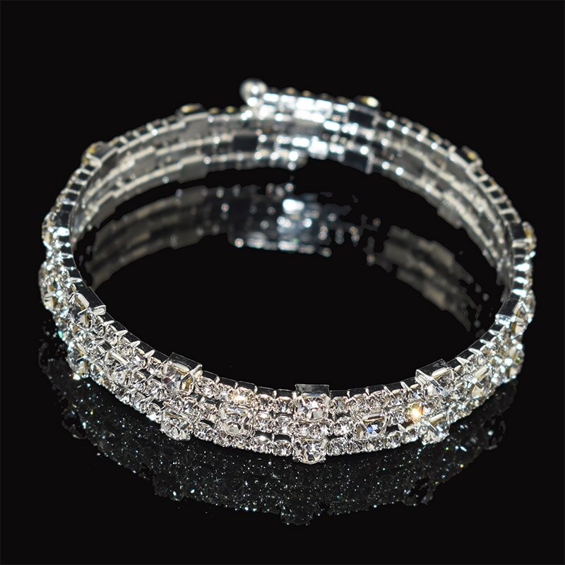 Pulsera de cristal de lujo para mujer, brazalete chapado en oro y plata para novia, pulsera de diamantes de imitación de 7 colores para mujer, de dama de honor para , joyería: 3 rows silver 5x1d