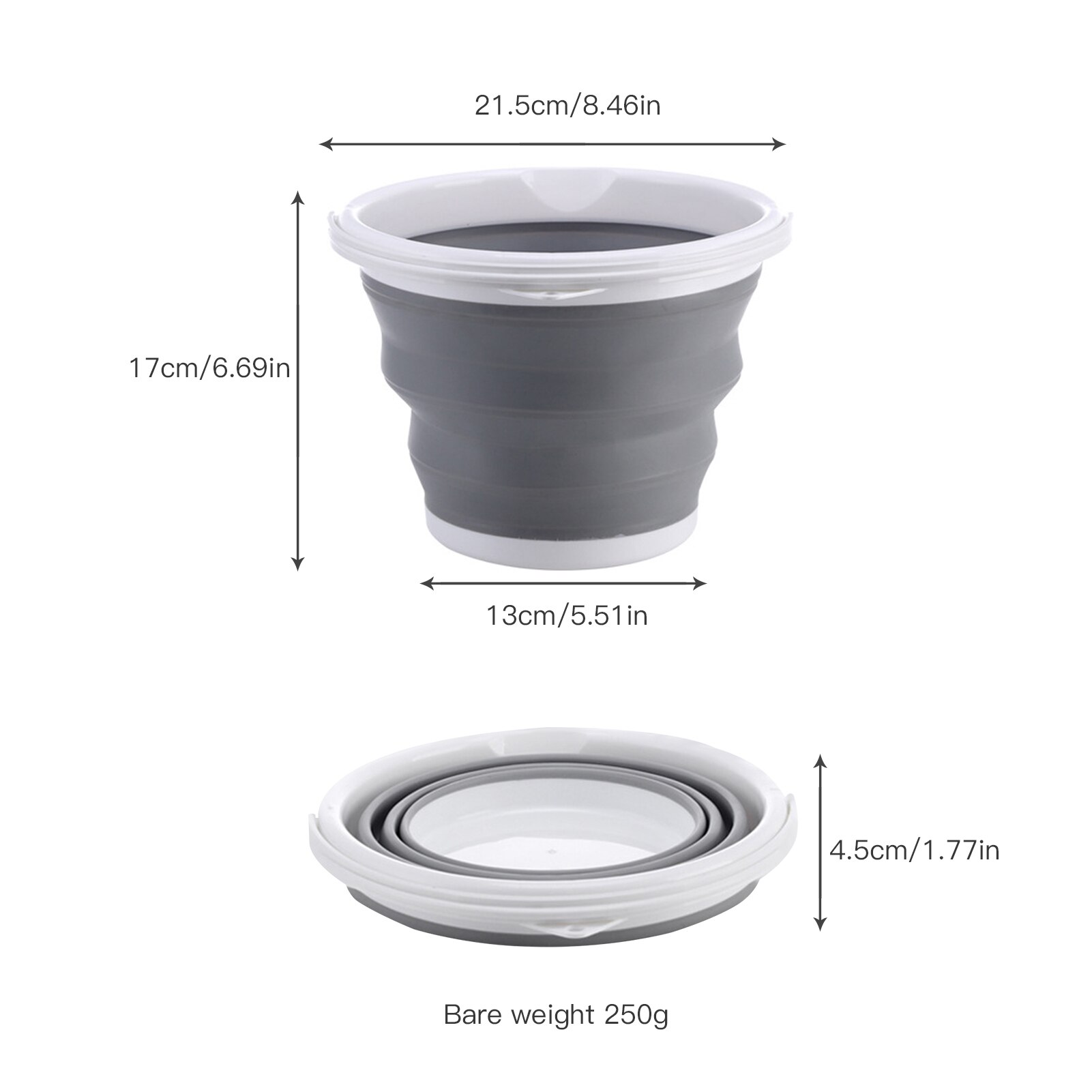 Seau pliant en plastique de 1,5 l – 10l, seau pliant pour la pêche, lavage de voiture, seau de pêche en plein air, Camping, salle de bain, outil de cuisine: 3L Gray