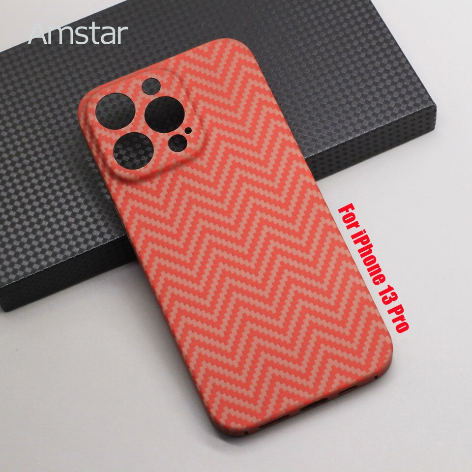 Amstar Orange-rot carbonfaser-handyhülle für iphone 13 Profi max, ultradünne linsenabdeckung aus aramidfaser, iphone 13 Profi handyhülle
