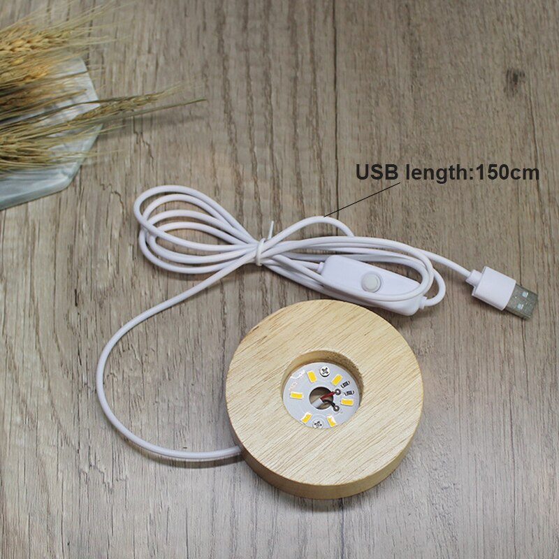 Base de lámpara de madera 3D, Base redonda de luz cálida de noche, soporte de pantalla LED para Bola de pirámide, esferas de cristal, accesorios de iluminación para bricolaje
