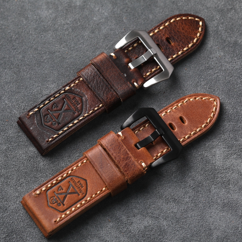 Handgefertigtes Echtleder-Uhrenarmband 20 22 24 26 mm Vintage Distressed First Layer Rindsleder Weiches Vintage-Armband für PAM111 441