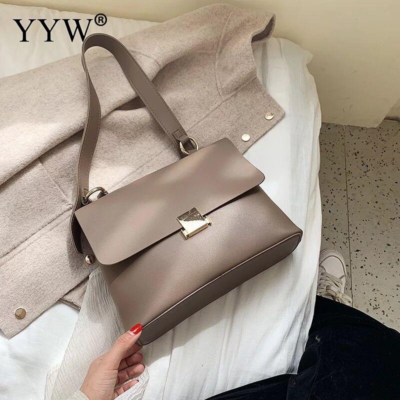 Medium Pu Lederen Schoudertas Elegante Handtassen Voor Vrouwen Tas Torebka Damska Tassen Vrouwen Vrouwen Lederen tas: coyote tan