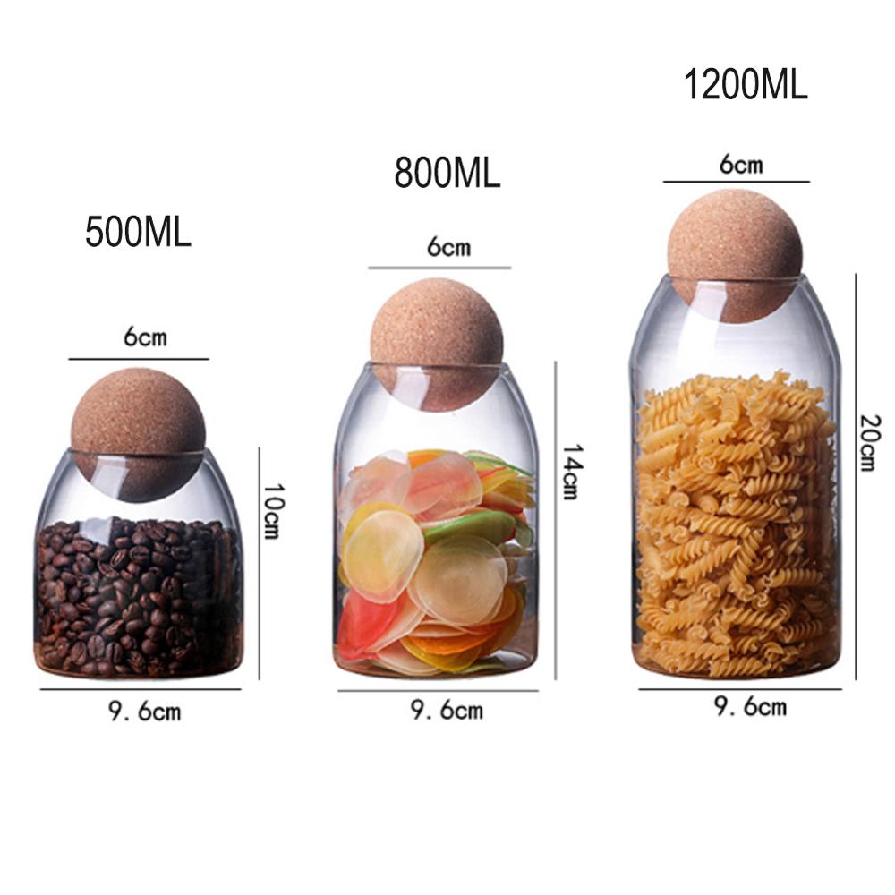 500/800/1200ml glas lufttætte klare opbevaringsbeholdere teflaske fuldkornsopbevaringsglas med kork trælåg
