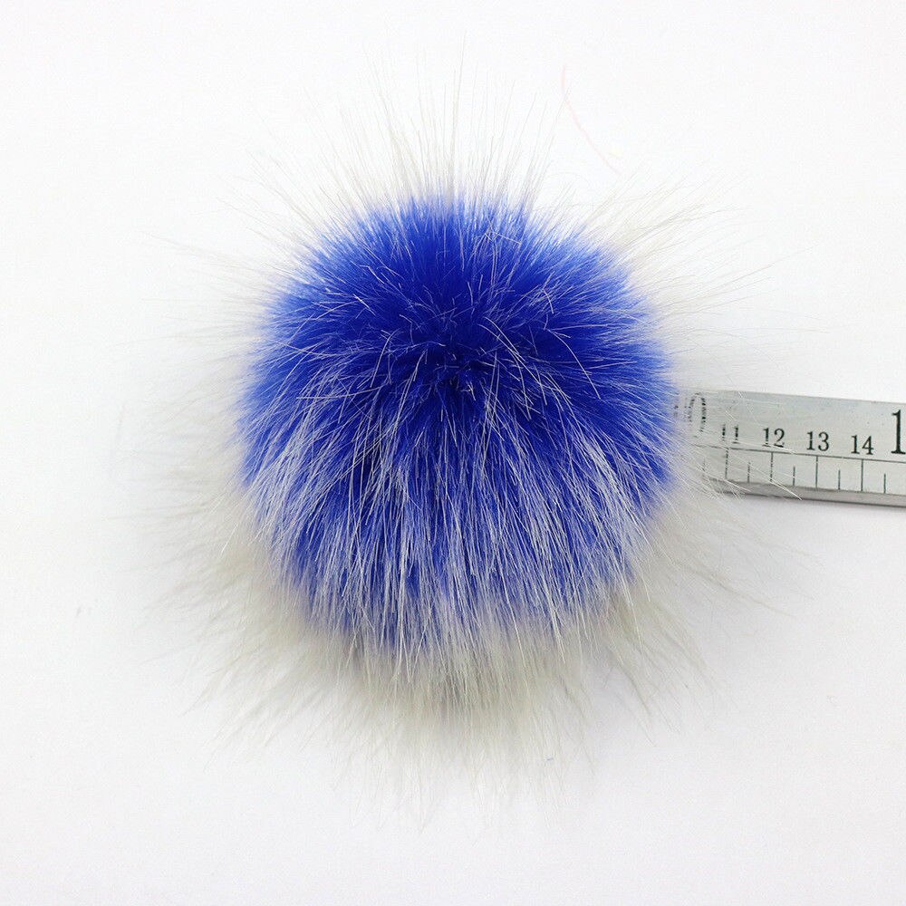 DIY Women Faux Raccoon Fur Pom Poms Ball for Knitting Beanie Hats Accessories Soft Hat Decoration with Buckle Hairball: Blue With Rope