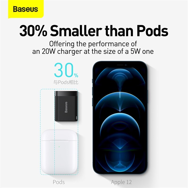 Baseus usb-c-ladegerät mit 20w us-steckern, faltbar, für iphone 12 pro max, unterstützt usb-c pd-schnellladen 11