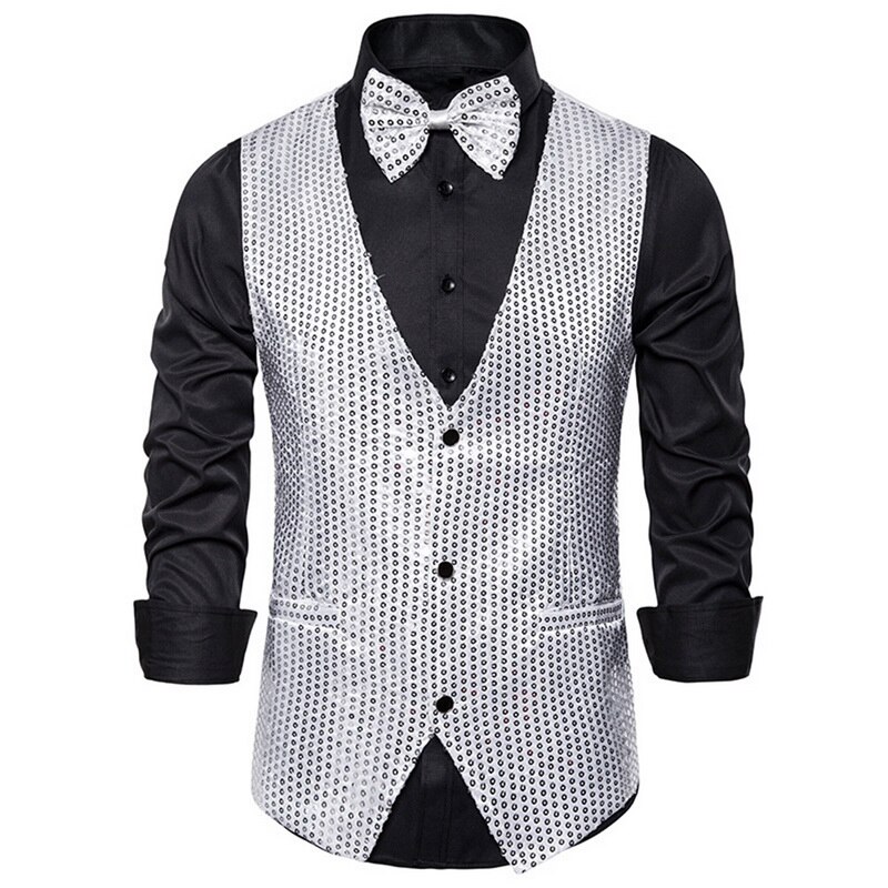 Oeak mænd pailletter blazere vest luksus skinnende jakkesæt vest mænd nattøj scenetøj afslappet mandlig glitter vest: Sølv / S