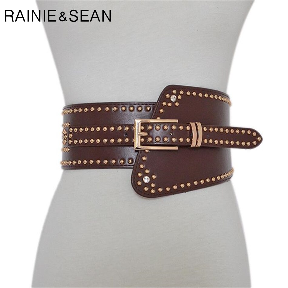 Cinturones RAINIE SEAN de cuero para mujer, cinturones anchos rojos para vestidos, fajas para mujer, corsé rojo de para mujer con remaches