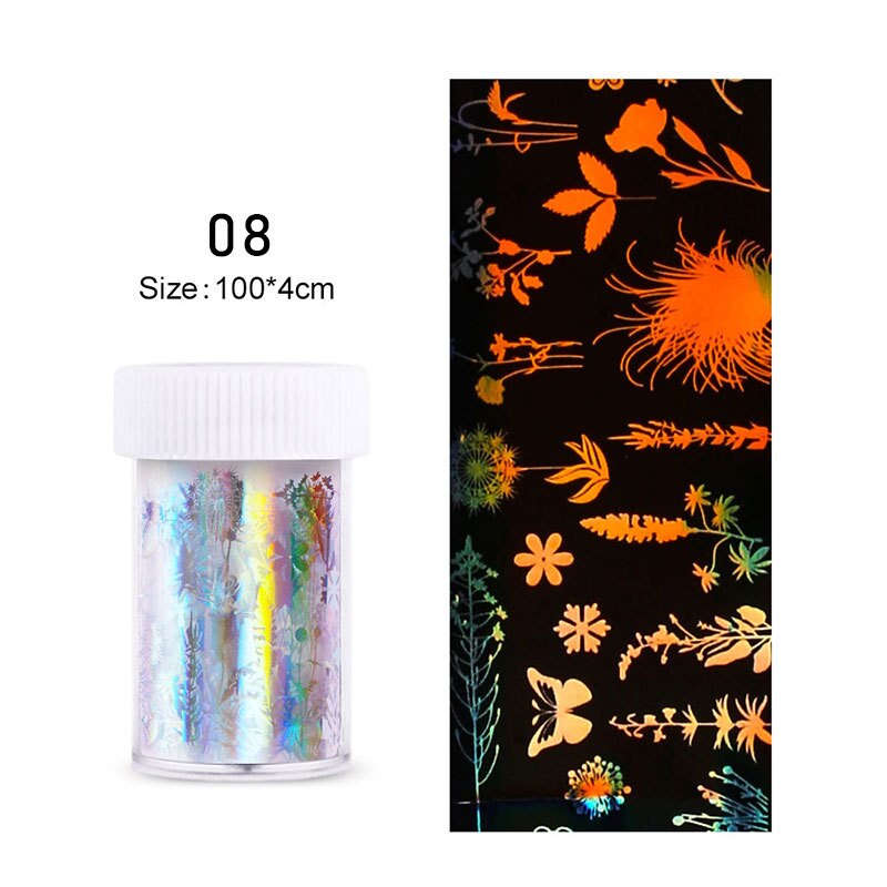 4*100Cm/rouleau holographique ongles Film flamme papillon Smiley Graffiti Nail Art transfert autocollant eau toboggan Nail Art décalque bricolage: 08