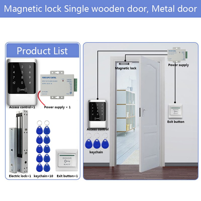 Outdoor RFID Access Control System IP68 Waterproof RFID Keypad Keyboard + Power Supply + Electronic Magnetic Lock Strike Locks: Kit6