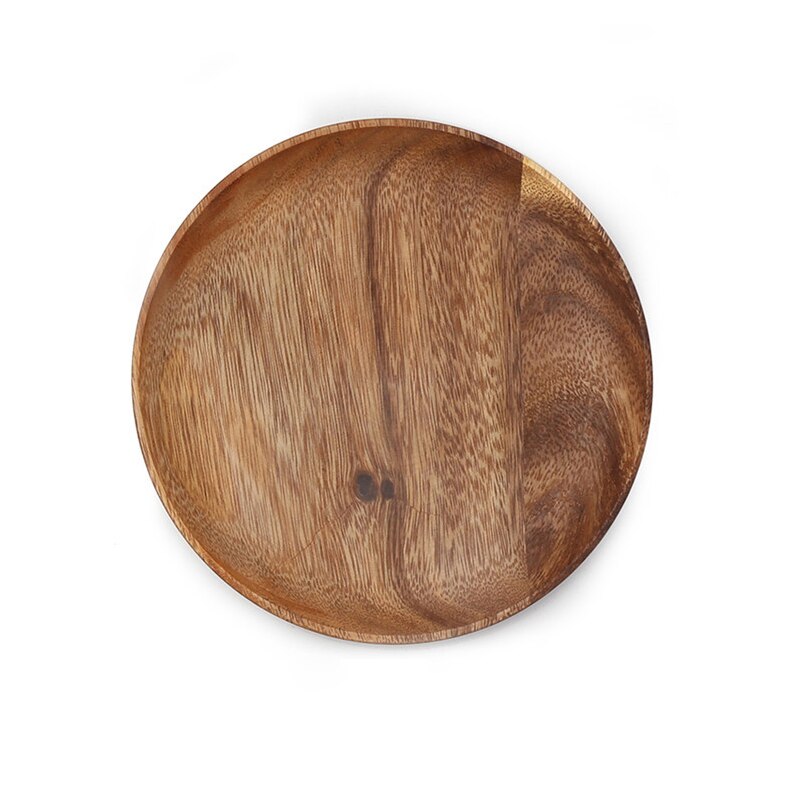 Ronde Massief Houten Plaat Hele Acacia Hout Fruit Gerechten Houten Schotel Thee Dienblad Dessert Diner Ontbijt Plaat Keuken Servies: diameter 7.8inch