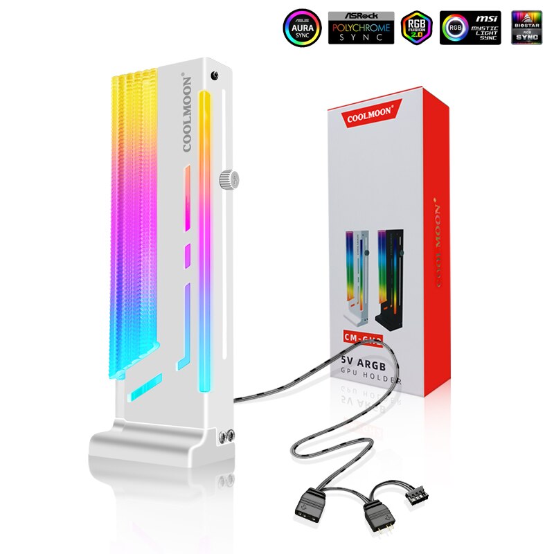 CoolMoon GPU Graphics Video Support Stand For Computer Case Aluminum Alloy Video Card Holder 5V 3PIN RGB ARGB Aura Sync: White