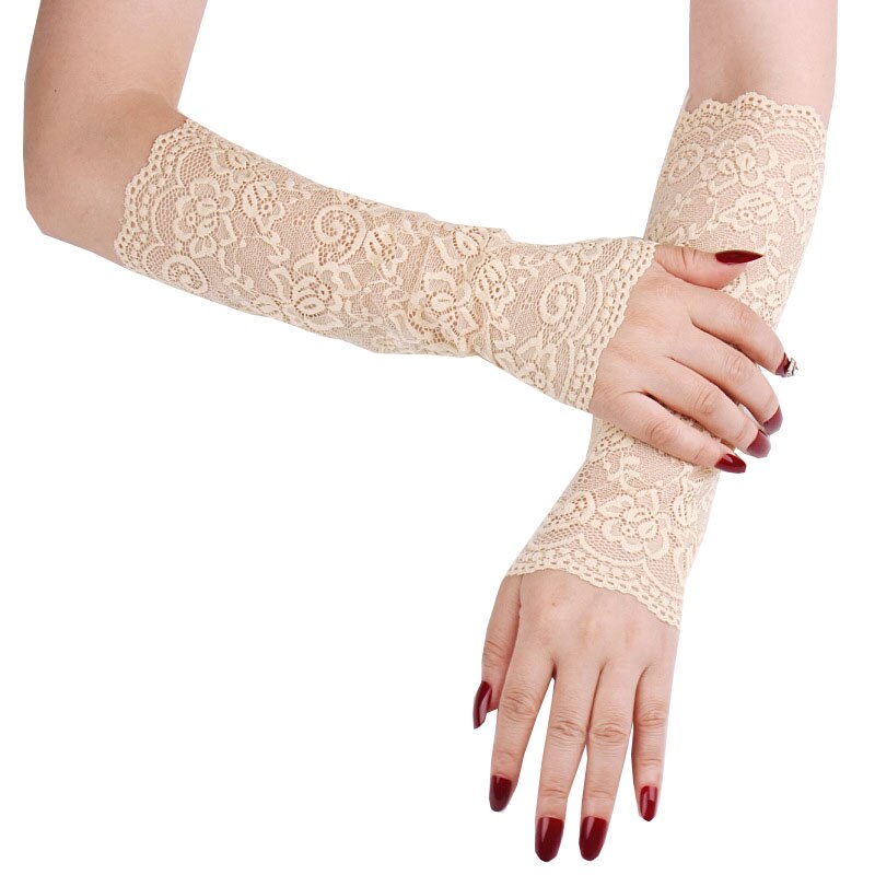 Manga de encaje de malla delgada, Mangas de Anti UV de verano para mujer, Mangas de brazo de conducción de ciclismo para protección solar, calentadores de brazo transpirables: apricot