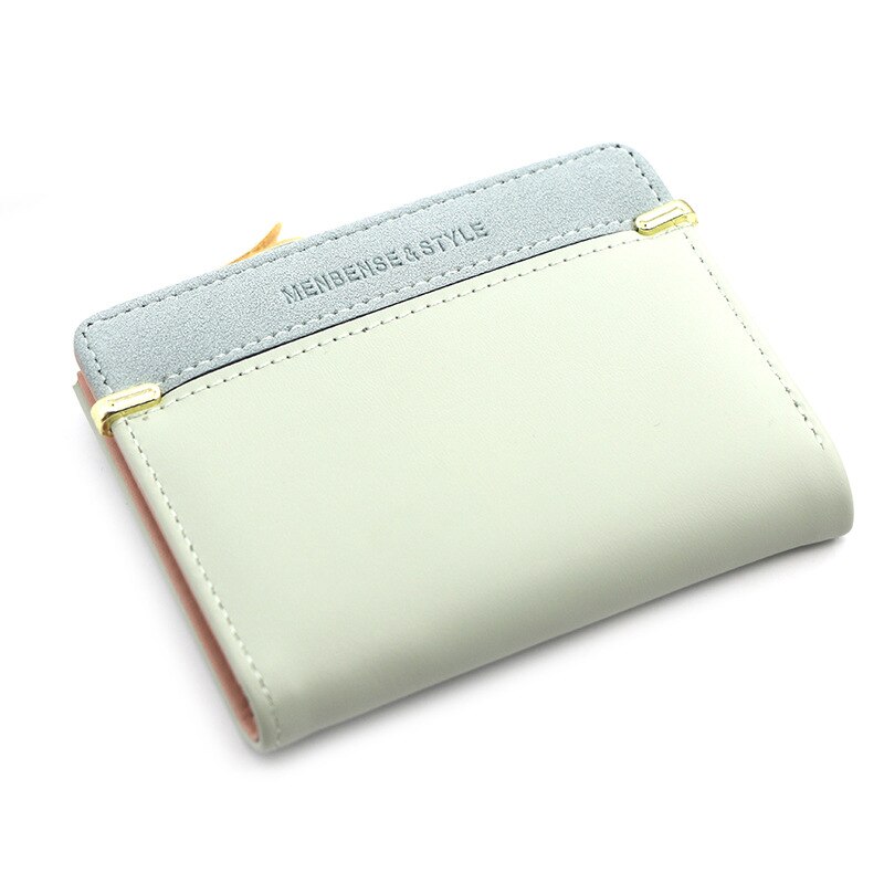 2 fold Short Ladies Wallet Simple Wild Student Zipper Coin Purse Female PU Leather Wallet Card Package: Light Green