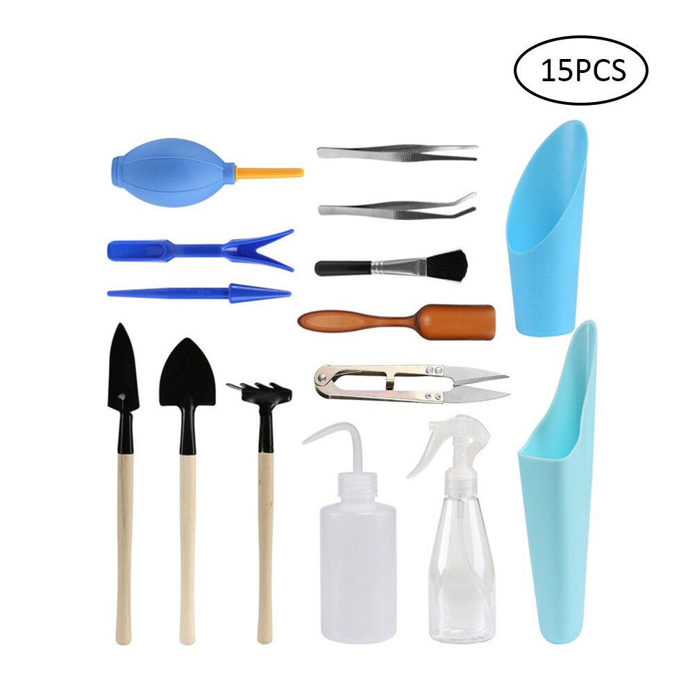 15pcs Succulent Plants Tools Set Gardening Shovel Mini Hand Transplanting Tool Potted Plants Shovel Rake Spade Bonsai Tools: 15PCS