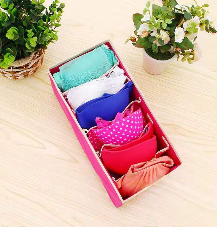Foldable Fabric Closet Underwear Organizer Storage Box Drawer Divider Room Organization for Underware Bra Ties Belts Socks: Rose Red 6 Cells