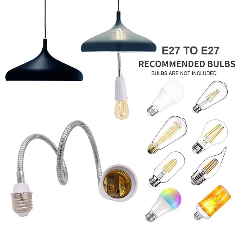 18/28/38cm fleksible  e27 to e27 led-lampefatninger, forlænger til pærefatning, forlænger til lysholder, konverter til belysningsholder, forlænger