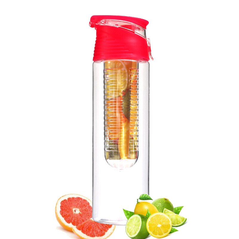 BPA Freie Obst Flasche für Wasser Flasche Obst Infuser Trinken Wasser Flaschen Saft Sport Zitrone Tritan Wasser Flasche Fitness Mädchen: rot 800ml