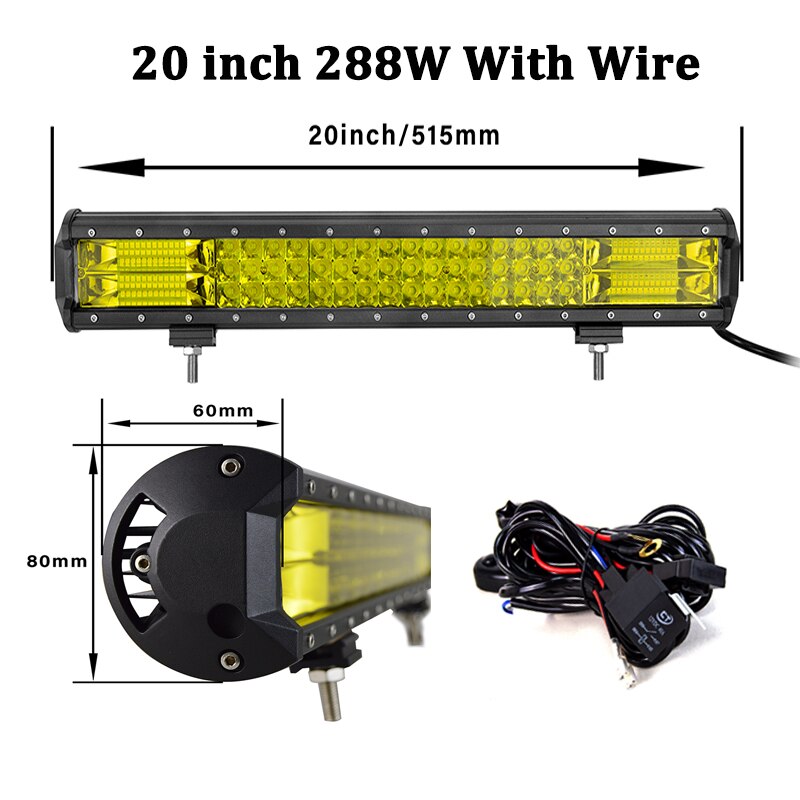 Willpower 20 22 inch Yellow Led 4x4 Offroad Light Bar 324W for 4WD Truck SUV ATV Trailer Beam Amber Work Driving Lights Fog Lamp