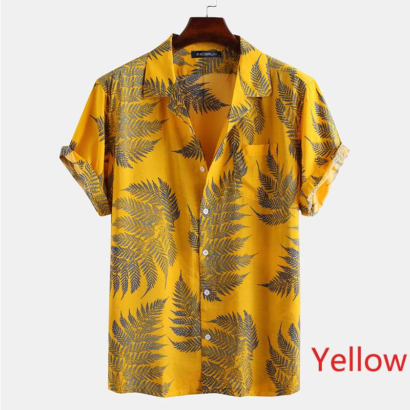 Utskrift män hawaiisk skjorta tropisk kortärmad semester 2022 kavajknapp manliga strandskjortor casual streetwear camisa incerun: Gul / Xxxl
