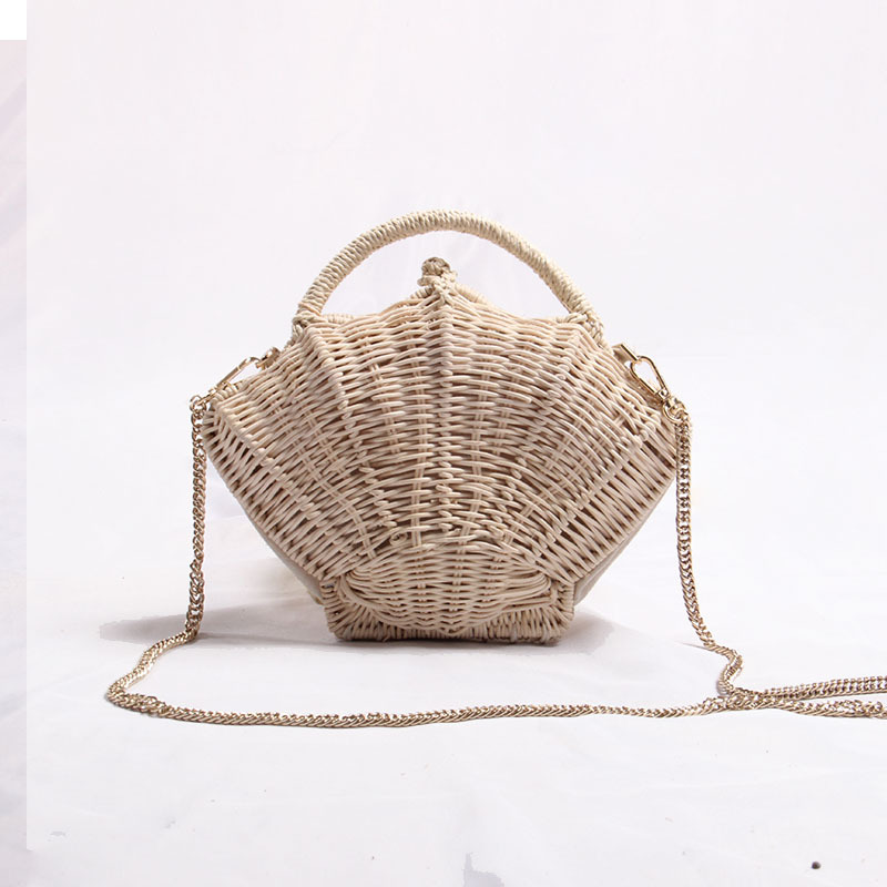 2022 Zomer Stro Handtas Voor Vrouwen Weave Rieten Shell Patroon Crossbody Bag Vrouwelijke Strand Bohemen Draagtas