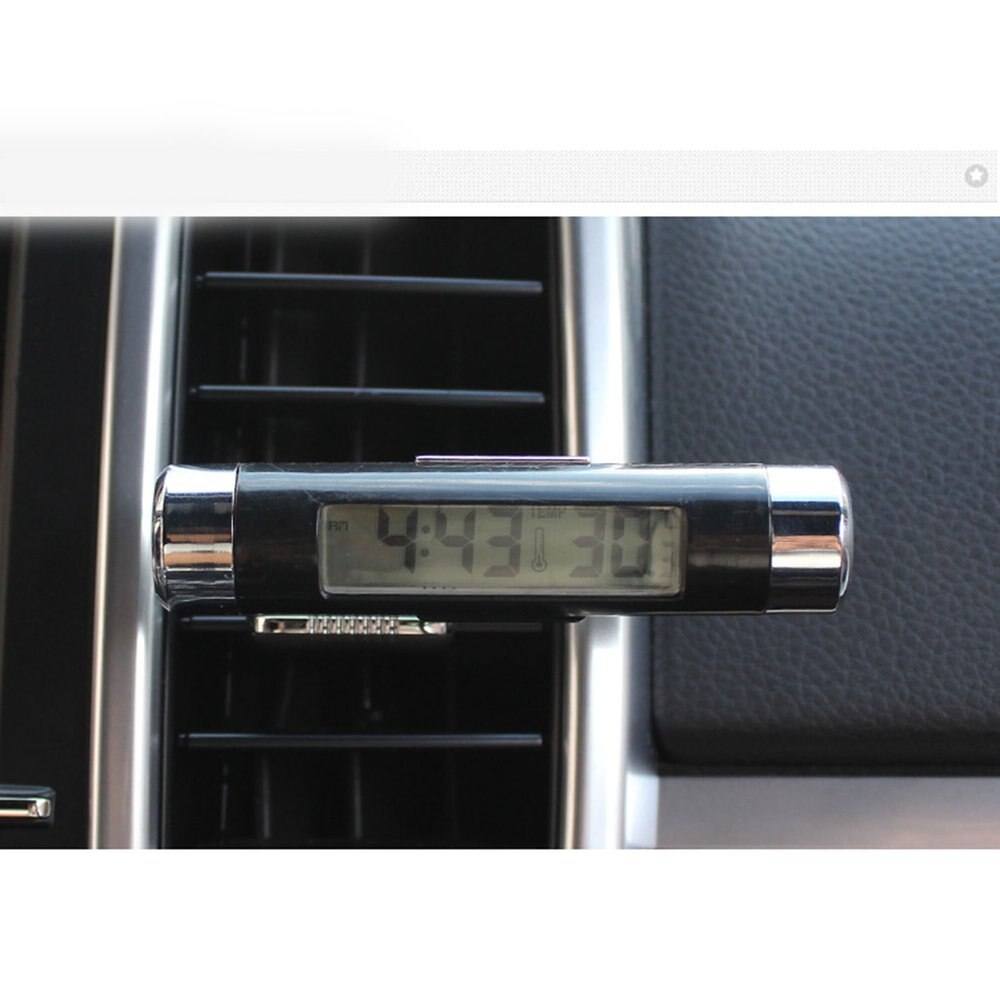 2 In 1 Car Vehicle LCD Digital Display Automotive Thermometer Clock Portable Car Air Vent Outlet Clip-on LED Backlight