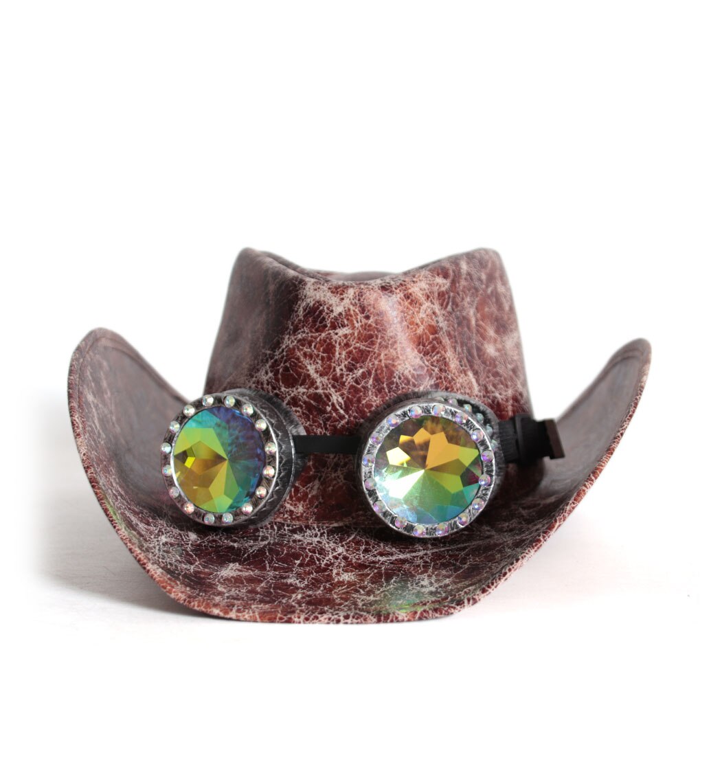 Men Women Leather Western Cowboy Hats With Punk Glasses Jazz Hat Sombrero Hombre Cowgirl Hat Size 58-59CM