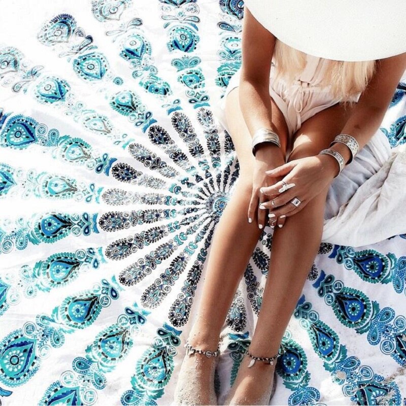 Europæisk rayontryk cirkulær strandmåtte yogatæpper yogamåtte sand klud sjal håndklæde bikini sommerkjole 143cm