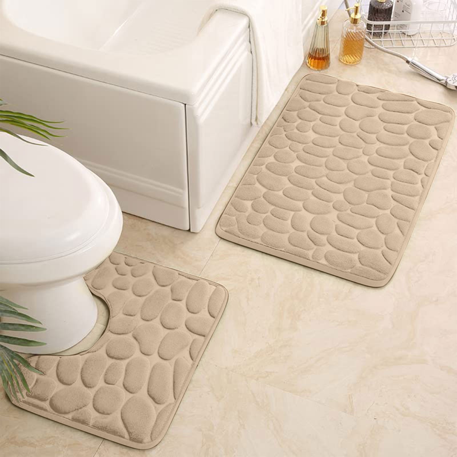 Non-Slip 50 X 80 Cm Bath Mat And 50 X 40 Cm Toilet Mat,2-Piece Bathroom Rug Set, Soft Bath Mat Washable Bath Rugs For Bathroom: army green