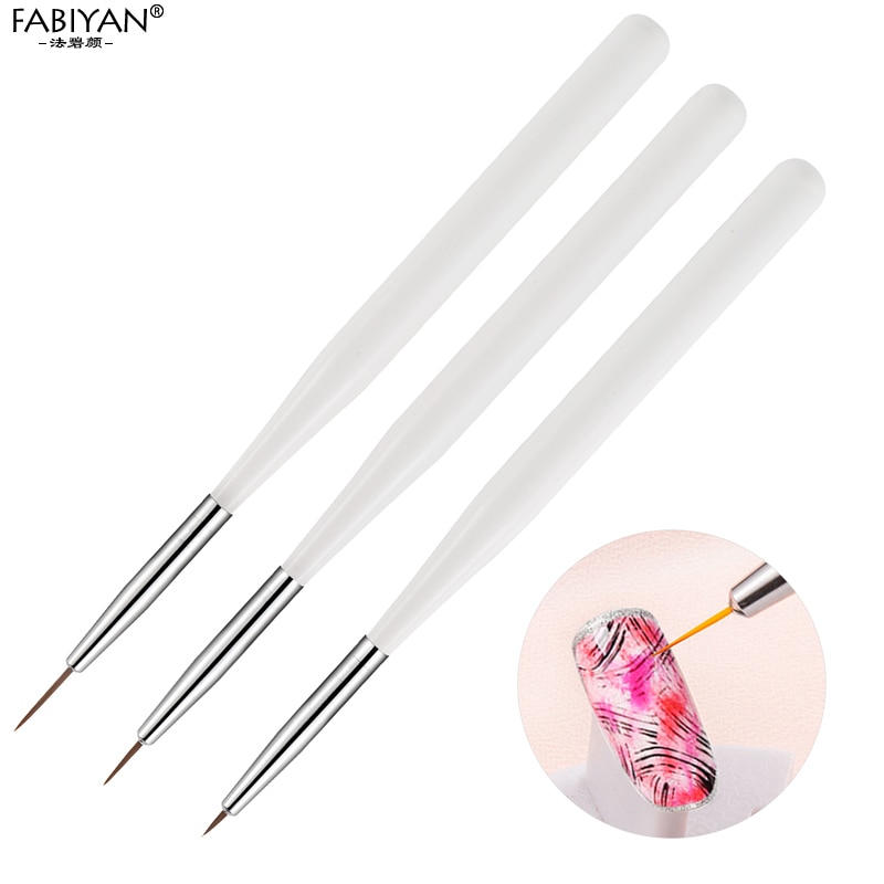 3pcs/set White French Nail Art Brush Carving Pen Tips Polish Gel UV Acrylic Liner Painting Drawing Flower Tools Manicure