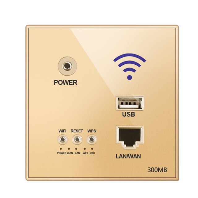 Repetidor extensor WIFI inalámbrico inteligente con relé AP de potencia de 300Mbps y 220V integrado en la pared 2,4 Ghz Router Panel usb rj45 socket: gold