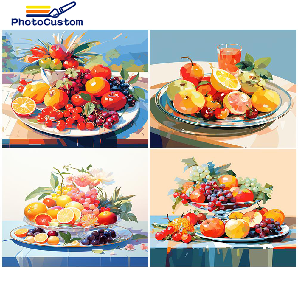 PhotoCustom 40x50cm DIY Malen nach Zahlen Obst Bausatz Malen nach Zahlen Malen auf Leinwand Bild handgemalte Heimdekoration