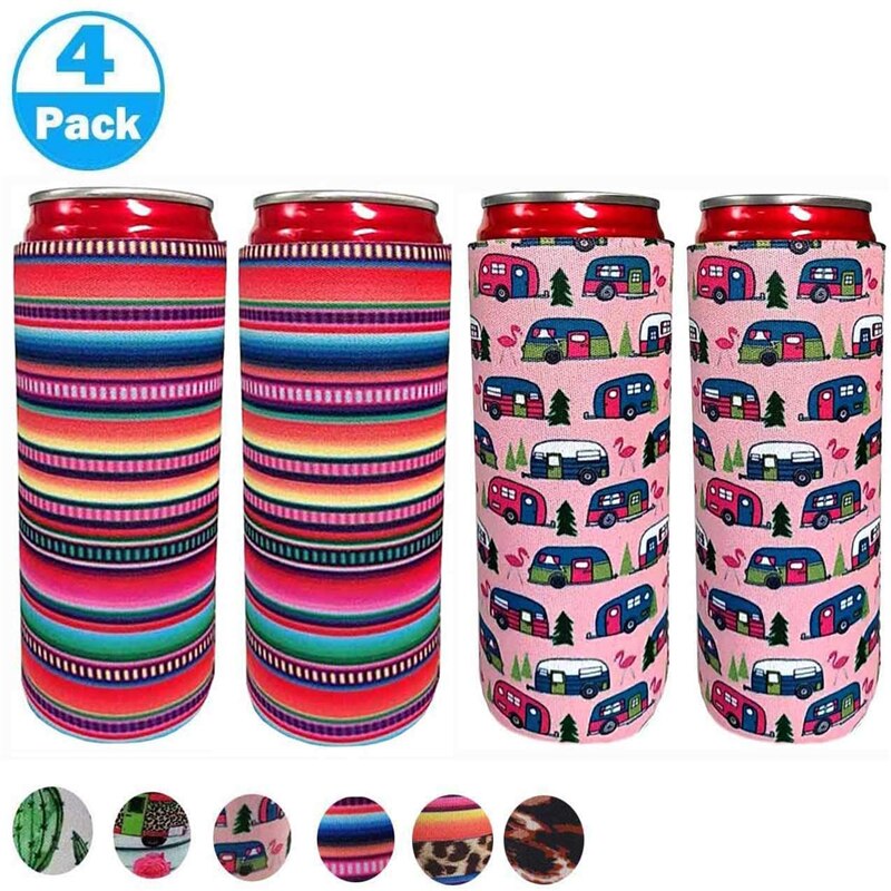 Neopreen Slanke Bier Kan Koeler Tall Stompe Houder Opvouwbare Stubby Houders Bier Koeler Tassen Past 12Oz Drinken &amp; Beer: 10SC 4pieces