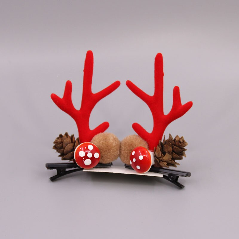 Christmas Cute Antler Hair Clips Festival Style Red Antler Headband Moose Mushroom Forest Nut Hair Accessories Hairpins: 2pcs 3