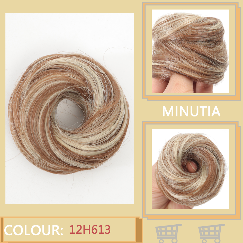 Allaosify moño sintético femenino fibra sintética pelo liso círculo cuerda elástica, color de cabello natural accesorios para el cabello luz oscura: P12 / 613