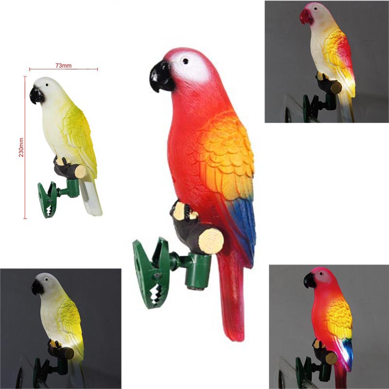 Solar Power LED Light Bird Parrot Lamp With Clip Night Lights for Outdoor Garden Path Ornament -- For