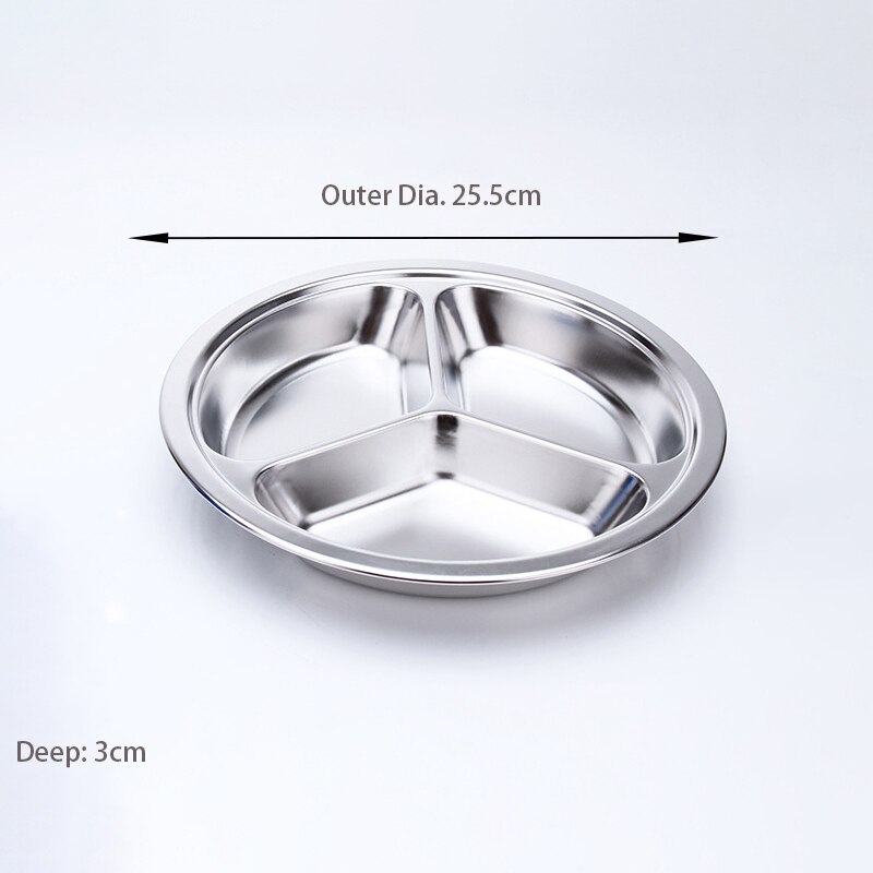 3 Sections Divided Round Dinner Plate Hotel Restaurant Buffet Tableware Child Student Cutlery Snack Foon Container For Kitchen: L