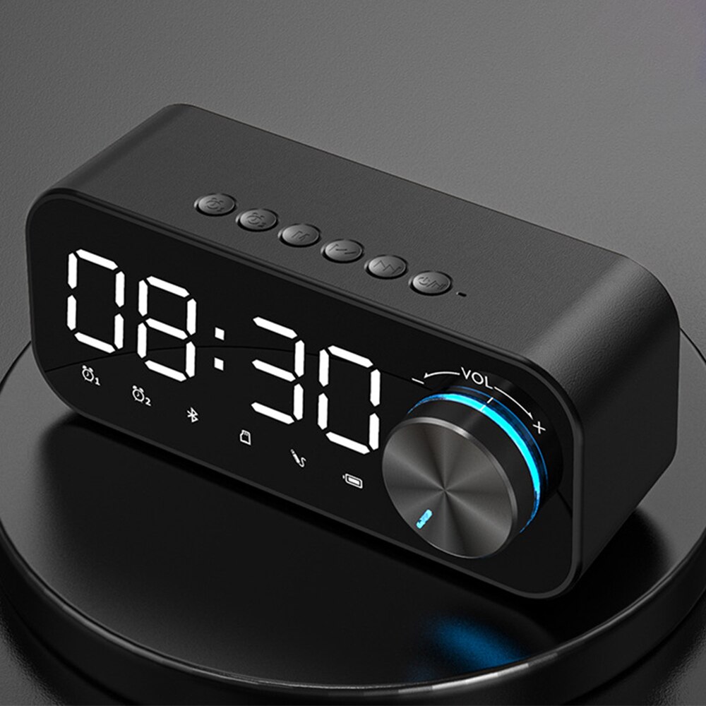 Children Alarm Clock Baby Music Speaker Kids Broadcast Child Night Light Digital Electronic Clock Wireless Bluetooth Speaker: Black Gift Plug