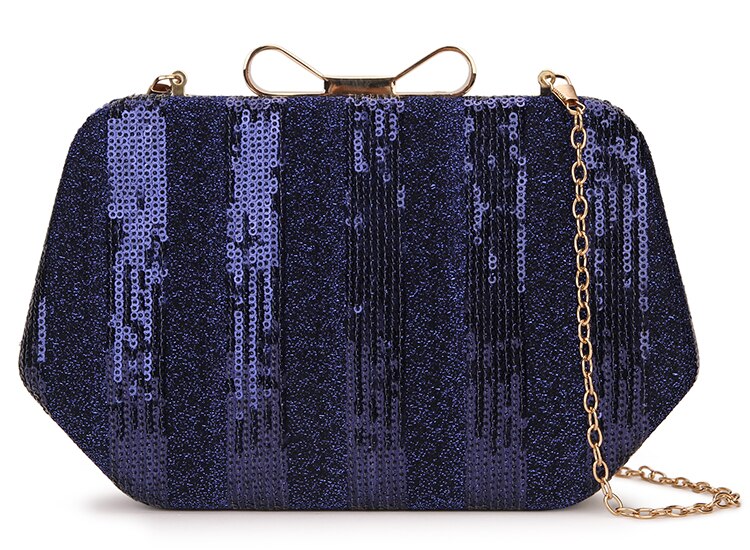 Luksus sommerfuglspenne kvinner paljetter stripete vesker og vesker fest bryllup clutch bag skulder kjede bag mini bolsa: Blå