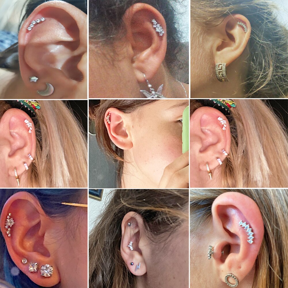 1 pz acciaio inossidabile Cz orecchio Tragus cartilagine orecchini cristallo trasparente fiore lobo elica orecchino bilanciere piercing gioielli per il corpo 20G